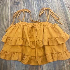 blue blush orange ruffle top